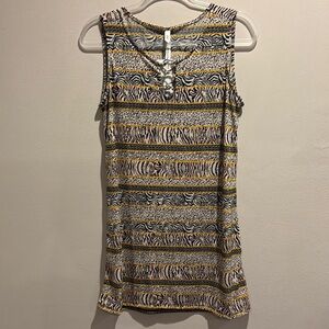 NY Collection Brown and Tan Sleeveless Scoop Neck Sundress